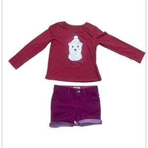 Girl Long Sleeve Top with Bear Design &  Shorts Set Sz 10 top sz 7 shorts